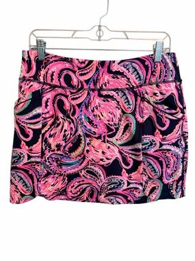 Lilly Pulitzer Luxletic Pink Navy Flamingo-Print Mini Skirt. Size Medium